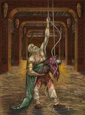 beowulf grendel mother arm his off victory battle after ripping norse trophy hung drawing grendels epic herot fighting hall rafters